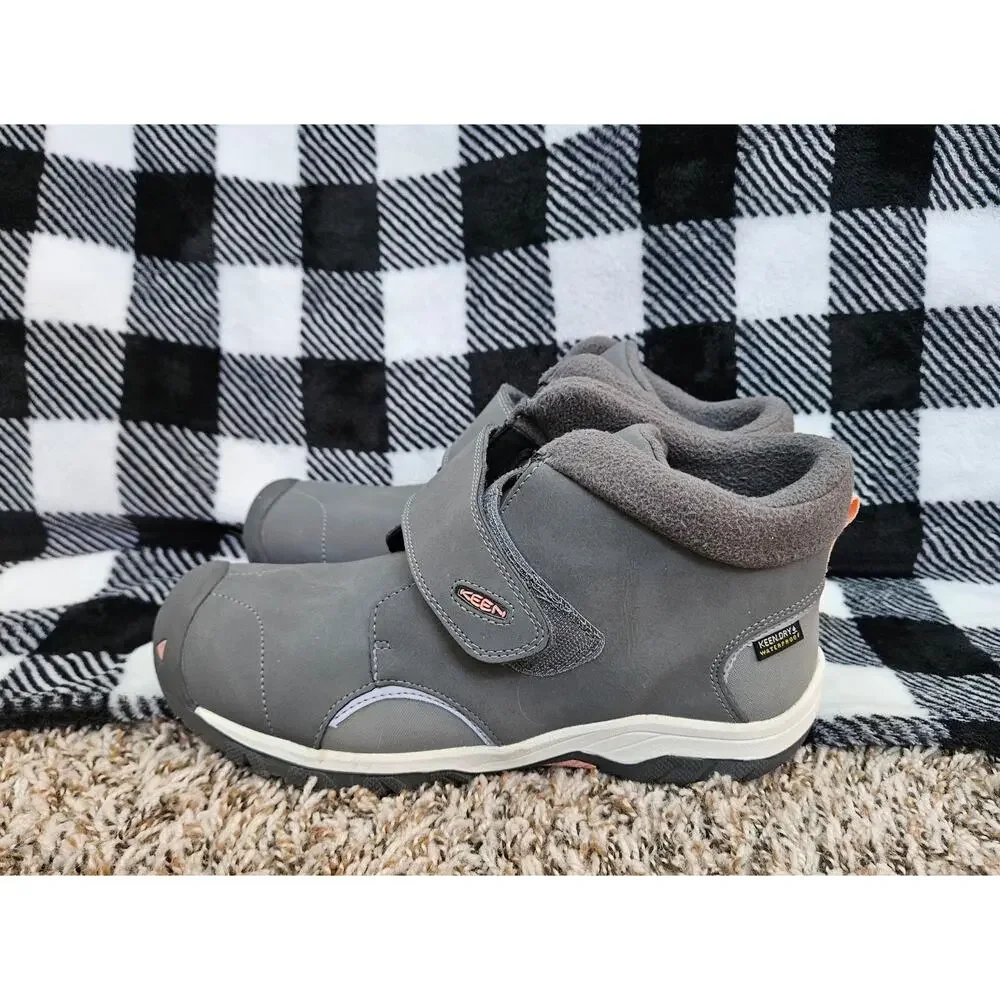 KEEN Kids Winter Boots Gray Waterproof Insulated Hook Loop Size US 6 EU 38